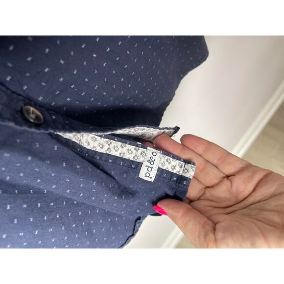 PD&C men's large button down casual shirt navy blue white cotton slim fit - Picture 10 of 16